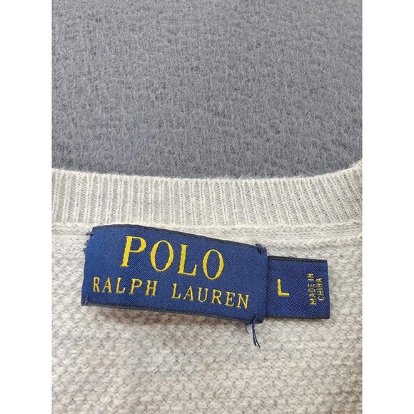 Polo Ralph Lauren Sweater Mens Large Gray Cotton Crewneck Raglan Knit Pullover - Picture 2 of 10
